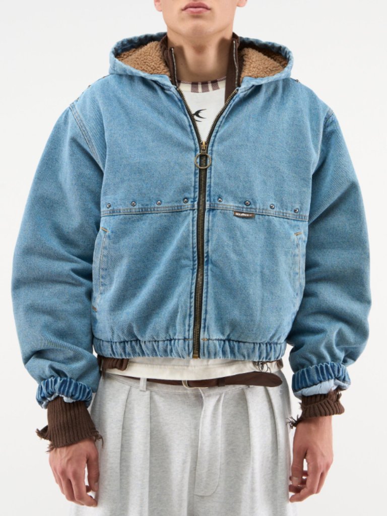 Scuffers Denim Blue Hooded Work Jacket In Cotton Twill - Men's Size Small - Nwt